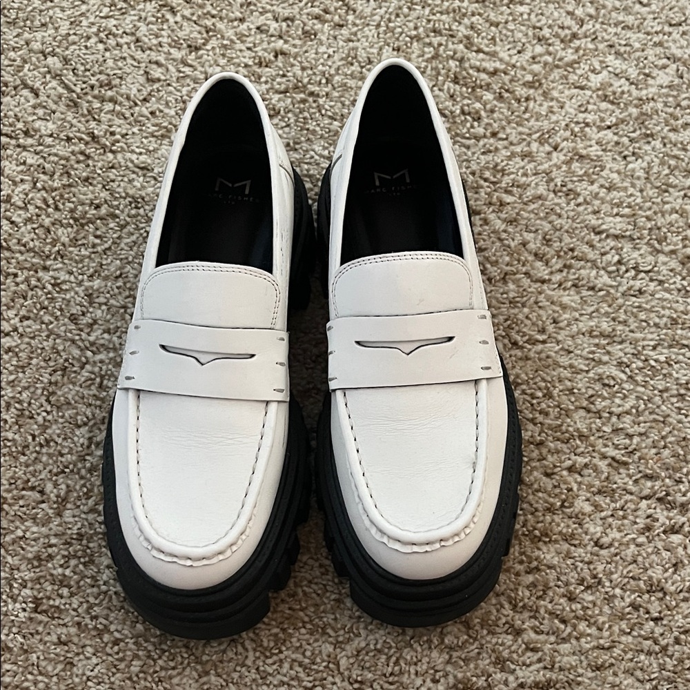 Marc Fisher White Loafers with Black Soles
